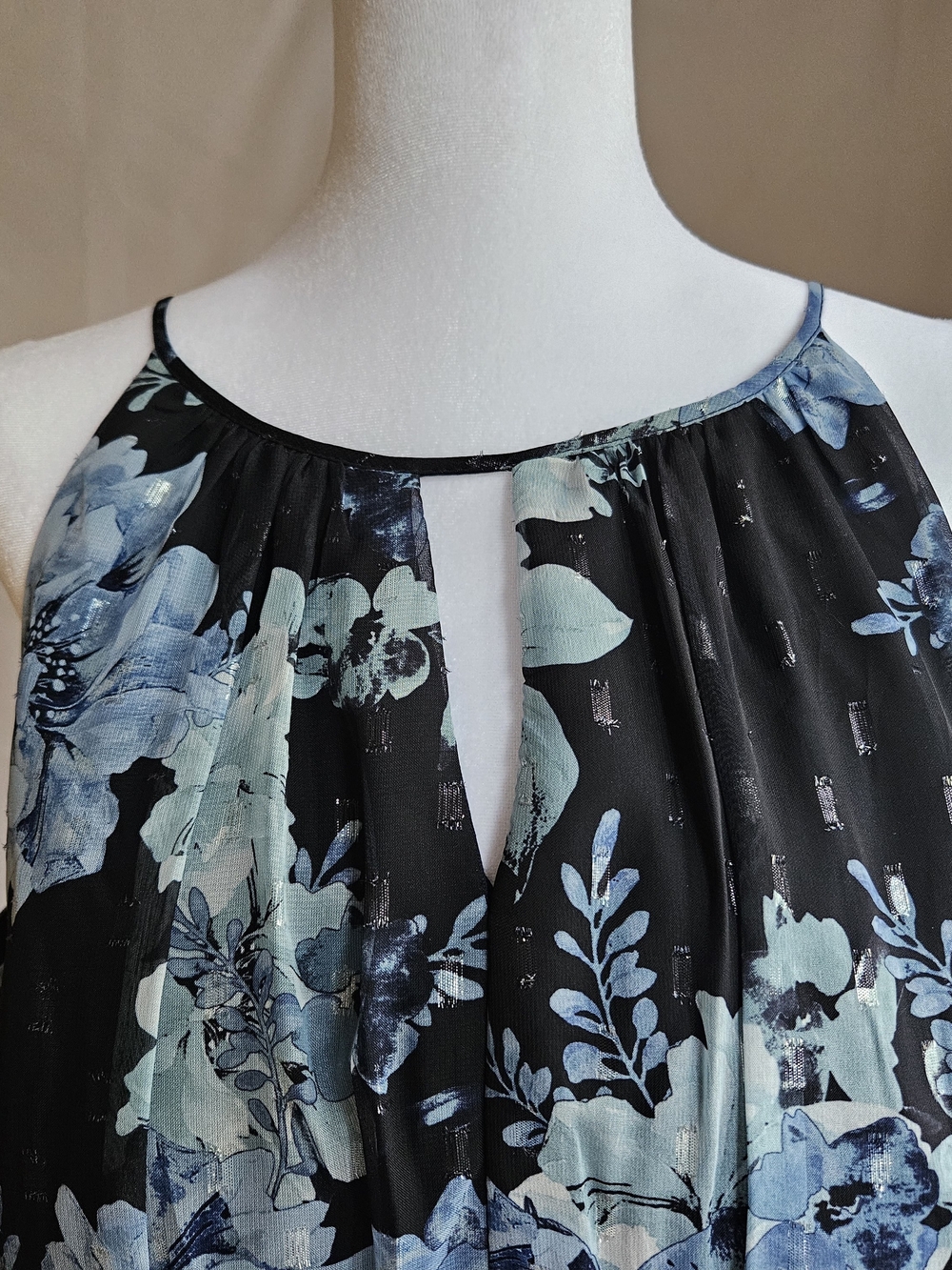 NWOT R&M Richards Floral Maxi Dress Size 16 Blue Metallic Halter Neck - Picture 9 of 16